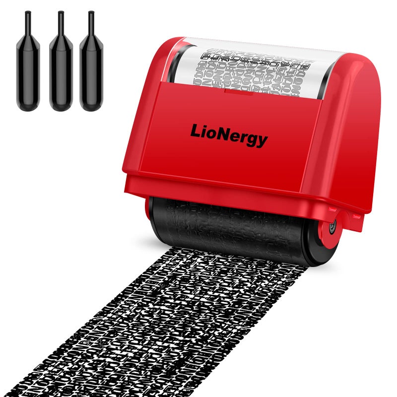 Lionergy Identity Protection Roller Stamp LioNergy Roller Identity Theft Prevention Security Stamp with 3 Refills - Red - Image 1